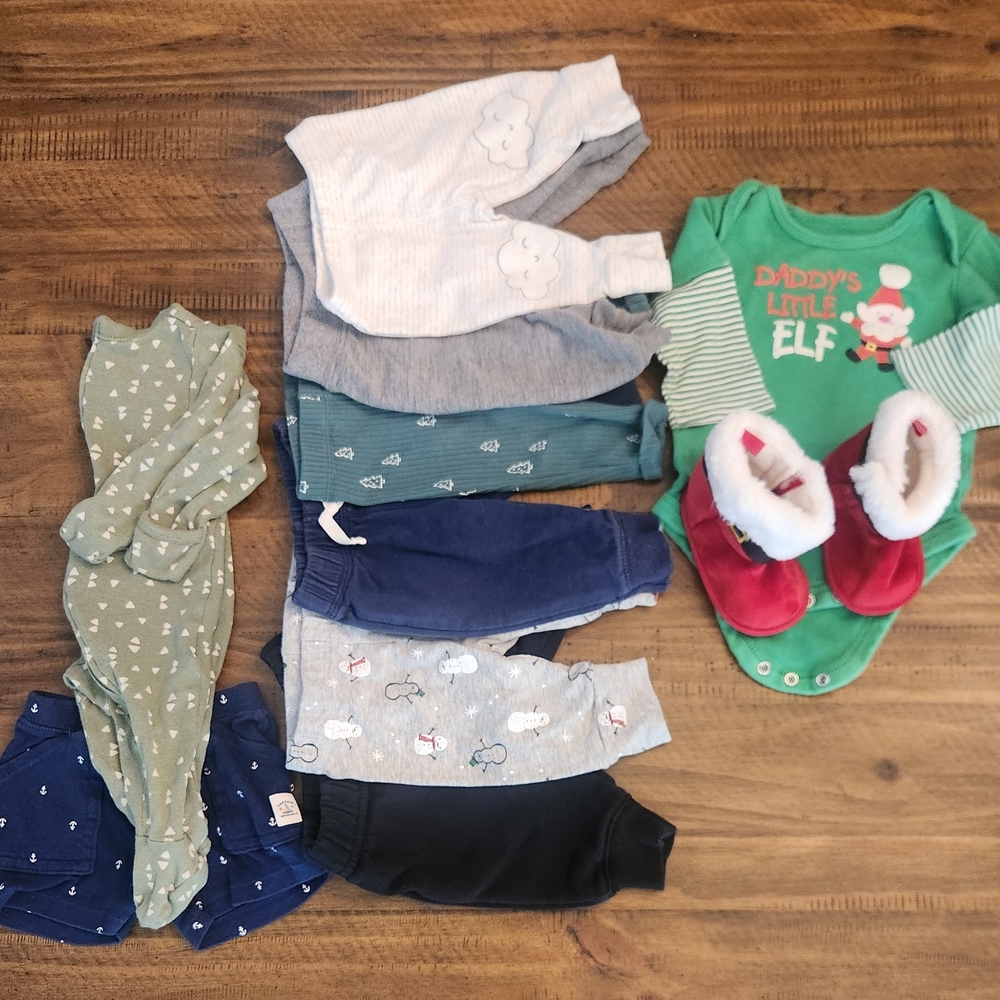 Baby Clothing Set with Green Elf Onesie and Red Booties
